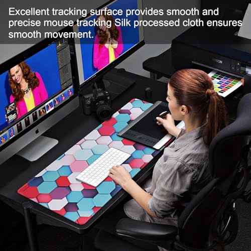 Large Gaming Mouse Pad with Stitched Edges,[35.4x15.7In] Extended Mouse Pad with Non-Slip Natural Rubber Base for Gamer/Desktop/Office/Home-90x40 Geometry - color: 90x40 Geometry
