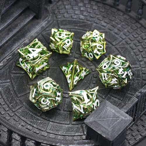 FONVGOGO Metal DND Dice Set of 7 for Dungeons and Dragons Hollow Polyhedral Metal Vine Dice Set D and D with Black Case Role Playing D and D RPG Dice for Tabletop Games Ttrpg (Vine Green) - color: Vine Green