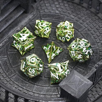 FONVGOGO Metal DND Dice Set of 7 for Dungeons and Dragons Hollow Polyhedral Metal Vine Dice Set D and D with Black Case Role Playing D and D RPG Dice for Tabletop Games Ttrpg (Vine Green) - color: Vine Green