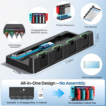 Switch Charging Dock for Joycons, Controller Charger Station for Nintendo Switch/OLED Model, 2 Hour Joycon Charger, Storage & Organization Charging Stand for TV Dock Station, for Mac Compatible Game - size: S-Black-Switch 1