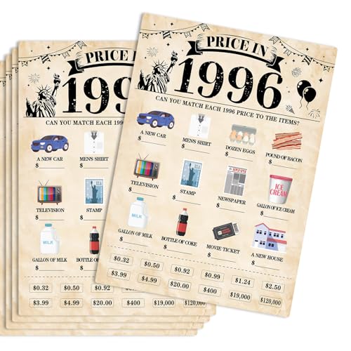 30Pcs 30th Birthday Party Games Price in 1996 Game Fun Back in 1996 Games Double-Sided Game Cards Vintage 30th Birthday Party Supplies for 30 Year Old Woman Man Anniversary Class Reunion Gifts - size: 30-1996, style: Price Game