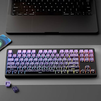 FunHub Shine Through PBT Keycaps - Purple Gradient Topographic Backlit Keycaps Set 133 Keys 60 65 75 100 Percent Cherry Profile,Side Printed Double Shot RGB Key Caps for MX Switches Gaming Keyboard - color: Purple
