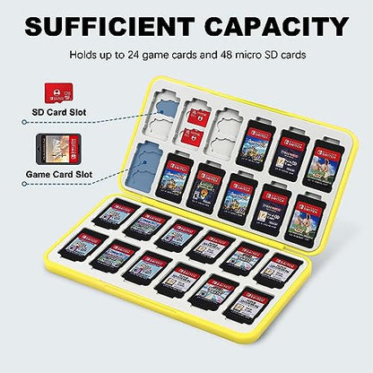 FYY Nintendo Switch Game Case Holder for Switch 2 Cartridge, Yellow | 24 Game Card Slots & 48 Micro SD Card Slots, Hard Shell, Silicone Lining - color: B-Yellow