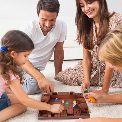 Shut The Box Game Wooden,4 Players Math Games for Kids 8-12,Dice Box Family Games for Kids and Adults,Board Tabletop Games for Kids 5-7, 12 Inch Close The Box Game for Classroom,Home or Party(4-Retro) - style: 4-player - Retro