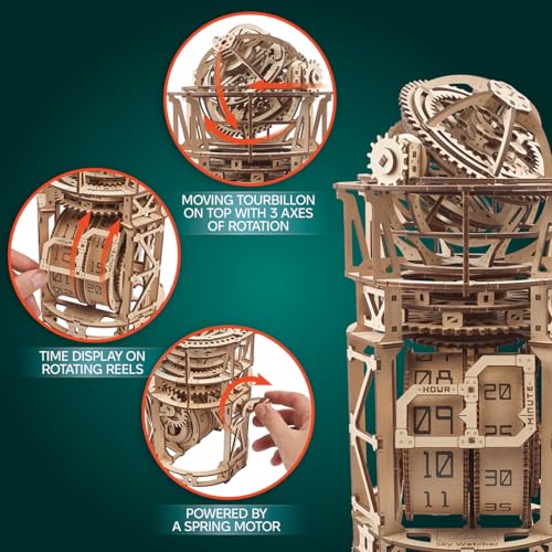 UGEARS Astronomer Table Clock with Tourbillon - 3D Wooden Puzzles for Adults Model Kit - Mechanical Clock Kit Functional DIY Wood Model Kits for Adults, 3D Puzzle for Puzzle Lovers - style: Astronomer Table Clock