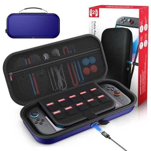 Auarte [Charge Inside Carrying Case for Switch 2 Console (2025)/OLED-Blue | Slim Hard Portable Travel Carry Case Bag for Switch 2 Accessories with 10 Game Card Storage - color: Blue