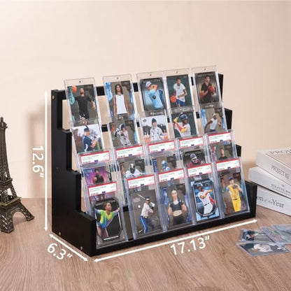 Donmills 4 Tier Card Display Stand, Wooden Trading Card Display Stand Tabletop, Graded Baseball Sports Card Display Shelf for Basketball Football Cards Game Collection, Show & Vendor, Black - color: Black-tabletop