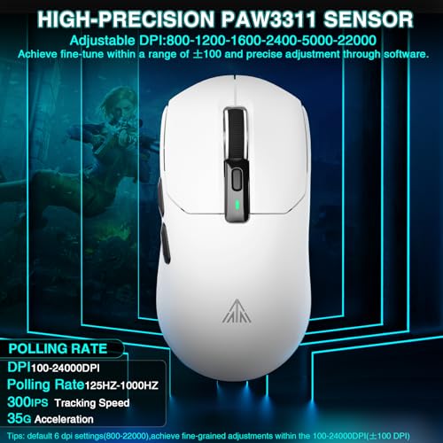 SOLAKAKA SM820 Wireless Gaming Mouse with RGB Charging Dock,24000 DPI Tri-Modes Wireless Mouse with 2 Side Buttons,Programmable Macro Mouse for Gaming(White) - color: white