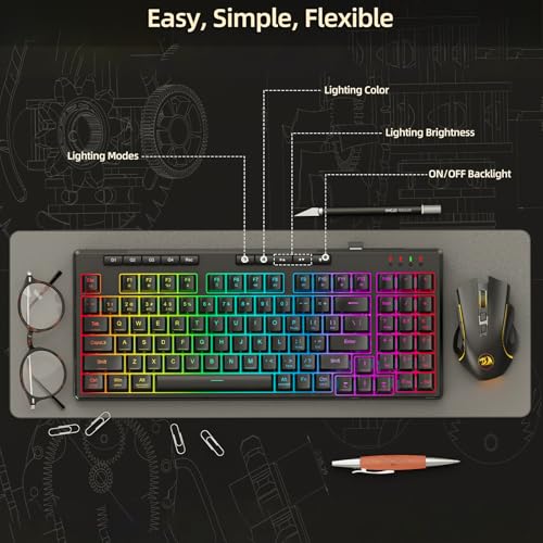 Redragon K517 Pro Wireless Gaming Keyboard, RGB Backlit, Tri-Mode BT/2.4GHz/USB-C, Mechanical Feel 94 Keys Computer Keyboard with 4 Macro Keys, Number Pad, 4000mAh Battery for Win/MAC - color: Black-W