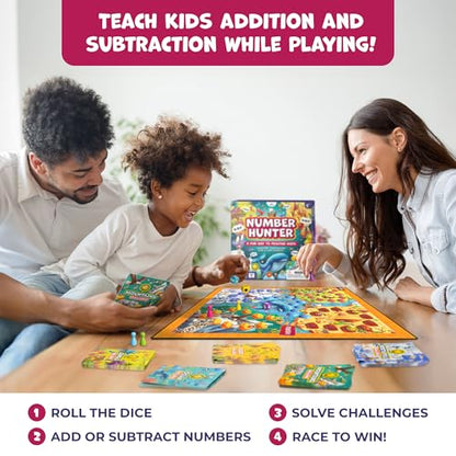 Number Hunter Math Board Game for Kids 5-7, 1st Grade & Kindergarten | Addition and subtraction game, STEM toy for 5+ year old, homeschool essentials, classroom learning, family game night