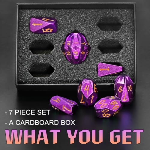 FONVGOGO Dungeons and Dragon Dice Set, Metal DND Dice with Cardboard Box Stonehenge Theme RPG Dice for Role Playing Games Gifts (Purple Orange) - color: S Purple Orange