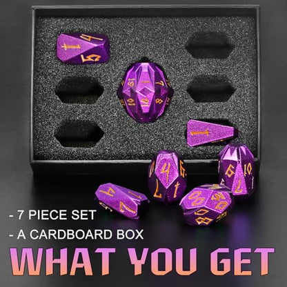 FONVGOGO Dungeons and Dragon Dice Set, Metal DND Dice with Cardboard Box Stonehenge Theme RPG Dice for Role Playing Games Gifts (Purple Orange) - color: S Purple Orange