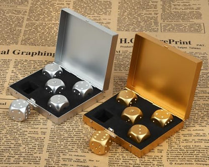 DS.DISTINCTIVE STYLE Aluminum Alloy Dice 5 Pieces 16mm Portable Metal Dices with Case 6 Sided Dice for Party Game - color: Gold, style: Square