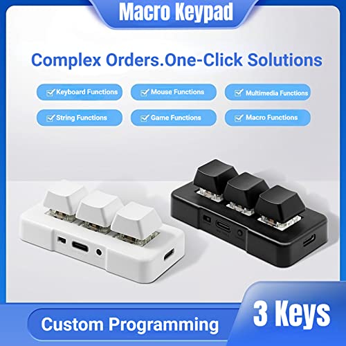 Yoidesu 3 Key Mini Keypad One Handed RGB Mechanical Gaming Keyboard DIY Programmable Macro Keyboard, Plug and Play, USB Gaming Keyboard Programming Macro Keys for Office, Game, - color: White
