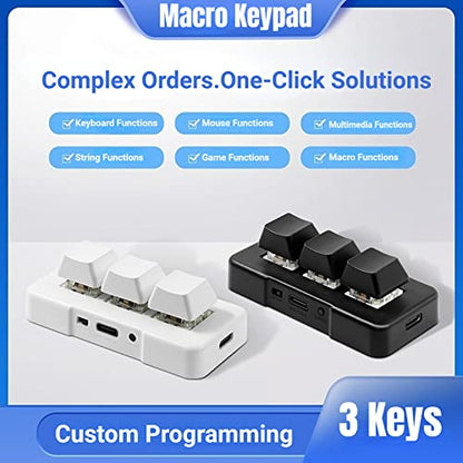 Yoidesu 3 Key Mini Keypad One Handed RGB Mechanical Gaming Keyboard DIY Programmable Macro Keyboard, Plug and Play, USB Gaming Keyboard Programming Macro Keys for Office, Game, - color: White