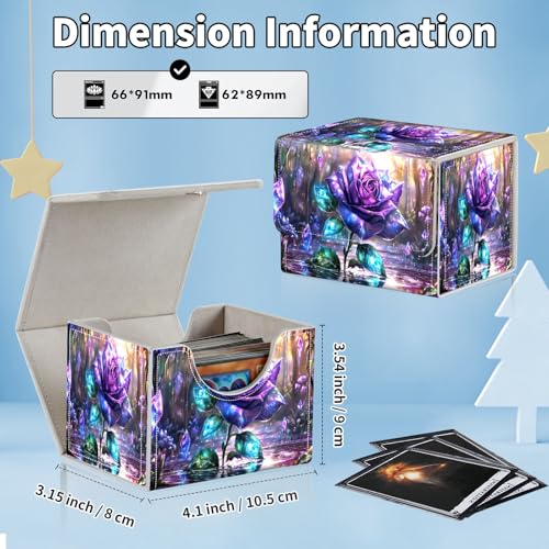 for MTG Commander Deck Box,Card Deck Box for Trading Yugioh MTG,Fits 100 Double Sleeved Cards,PU Leather Strong Magnet Case for Magic Commander TCG CCG,Purple Glitter Flower - color: Purple Glitter Flower
