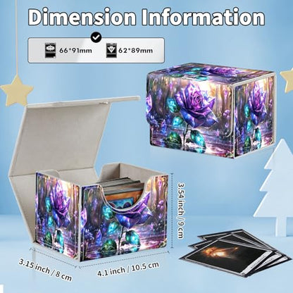 for MTG Commander Deck Box,Card Deck Box for Trading Yugioh MTG,Fits 100 Double Sleeved Cards,PU Leather Strong Magnet Case for Magic Commander TCG CCG,Purple Glitter Flower - color: Purple Glitter Flower