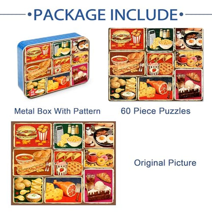 LELEMON Puzzles for Kids Ages 4-6,Food 60 Piece Puzzles for Kids Ages 6-8 in a Metal Box,Children Jigsaw Puzzles Kids Puzzles,Educational Learning Puzzle Toys for Girls and Boys - color: Food