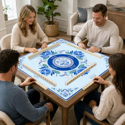 Blue Floral Mahjong Mat,Non Slip American Mah Jongg Table Mat | 32in soft neoprene mah jongg mat reduces tile noise protects tabletops & packs easily for game nights or a thoughtful gift - color: 015
