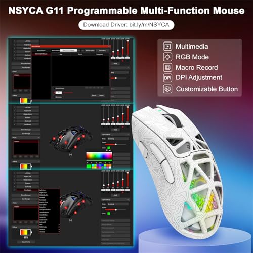 G11 RGB Wireless Gaming Mouse for Gaming Setup & Multi-Device Use, Tri-Mode Bluetooth 5.1/2.4GHz/USB-C, 22000 DPI Lightweight Programmable Mouse for PC, Laptop & Mac - color: Line White