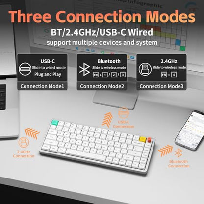 nuphy Air75 V3 Low Profile Mechanical Keyboard, 75% Custom Hot Swappable Wireless Keyboard with Gasket Mount, RGB Backlit, Multi-Device Bluetooth/2.4GHz/USB-C for Mac Windows, White-Red Nano Switch - color: White, size: Red nano Switch
