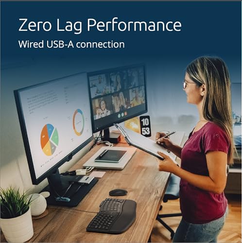 Kensington Pro Fit Ergo KB675 EQ TKL Wired Keyboard, USB-A Connection, Ergonomic Curved Design, Programmable Keys (K75497NA)