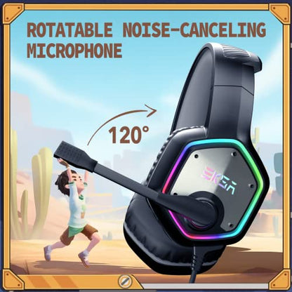 EKSA E1000 USB Gaming Headset for PC, Computer Headphones with Microphone/Mic Noise Cancelling, 7.1 Surround Sound, RGB Light - Wired Headphones for PS4, PS5 Console, Laptop, Call Center - color: Grey