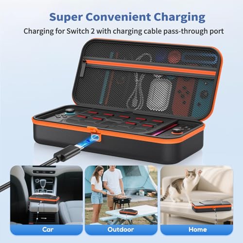 FASTSNAIL Charge Inside Carrying Case for Nintendo Switch 2/Switch 1/ OLED | 9 Game Card Slots, PP Hard Shell Travel Case for Switch 2 Accessories, for Sega Master System Games - size: 2.8 inch