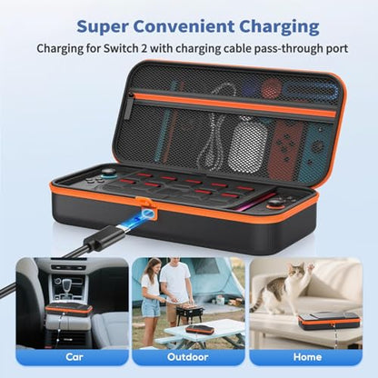 FASTSNAIL Charge Inside Carrying Case for Nintendo Switch 2/Switch 1/ OLED | 9 Game Card Slots, PP Hard Shell Travel Case for Switch 2 Accessories, for Sega Master System Games - size: 2.8 inch