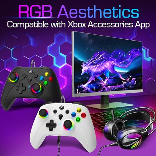 UGAME Wired Xbox Controller for X Box Series X S One PC PS4 Switch, Gaming Control Controllers with 1000Hz Polling Rate No Drift Stick, Custom Paddles Turbo Remote, RGB Light White Gamepad