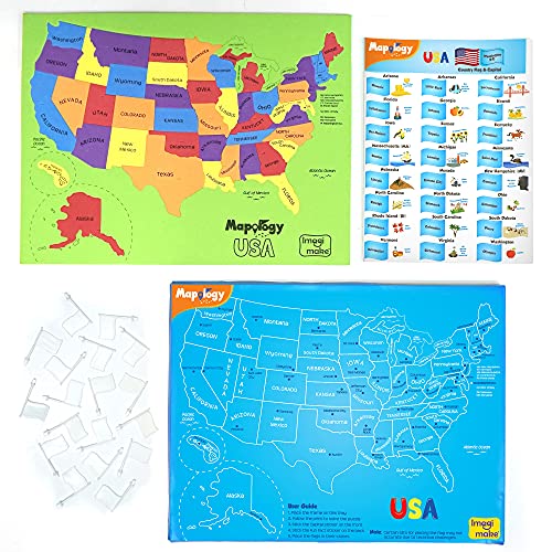 Imagimake Mapology USA Map Jigsaw Puzzle, Learn States, Capitals with Flags | Educational Geography Toy, 50 State Puzzle, Learn USA Capitals, Birthday Gift for Boy & Girl Ages 5,6,7,8,9,10,11,12 Year Old - style: USA Map with Capitals