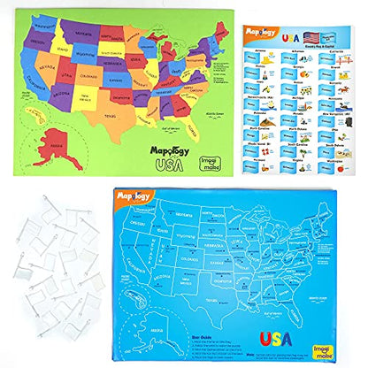 Imagimake Mapology USA Map Jigsaw Puzzle, Learn States, Capitals with Flags | Educational Geography Toy, 50 State Puzzle, Learn USA Capitals, Birthday Gift for Boy & Girl Ages 5,6,7,8,9,10,11,12 Year Old - style: USA Map with Capitals