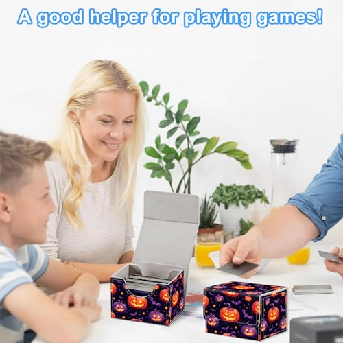 Pumpkins and Bats Deck Box for MTG Commander | Holds 100+ Double-Sleeved Cards | Strong Magnetic TCG Card Case for Collectible Games - color: Pumpkins and Bats