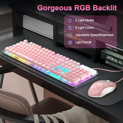 Gaming Keyboard and Mouse Combo, K1 RGB LED Backlit Keyboard with 104 Keys Computer PC Gaming Keyboard for PC/Laptop (Pink) - color: K1 pink