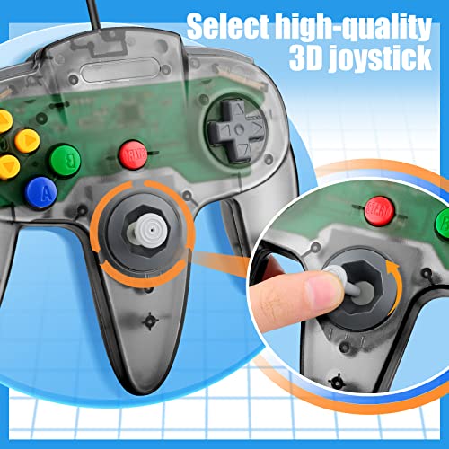 Wired USB N64 Controller, FISUPER Classic Video Game Controller USB Gamepad for Windows PC MAC Raspberry PI Retropie (Clear Black) - color: clear black
