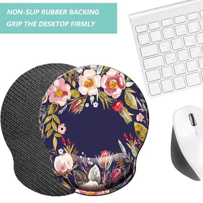 Mouse Pad with Wrist Support, Ergonomic Mouse Pad with Memory Foam Wrist Rest Cushion, Non-Slip Rubber Base Gaming Mice Pad for Home Office Computer Laptop, Flower Wreath - color: Flower wreath