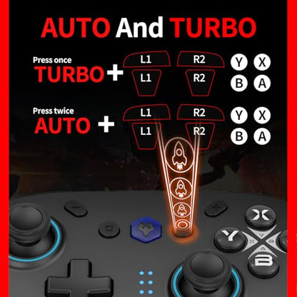 NBCP X6 Wireless Bluetooth Pro Controller Compatible with Nintendo Switch/Switch OLED/Switch Lite/Switch 2, PC, Android, iOS - 6-Axis Gyro, Dual 4-Level Vibration, Anti-Drift Joysticks, Turbo,2 Programmable Buttons,Wake-Up,Screenshot - color: Black-1 pack