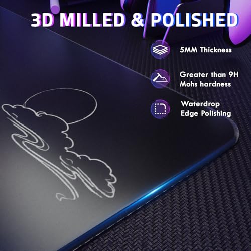 ATTACK SHARK CM05SE Glass Gaming Mouse Pad for FPS & Esports, Nano-Etched Tempered Glass Surface,Ultra-Smooth Low Friction Hard Mousepad,Waterproof Large Desk Mouse Mat for PC Setup,White Wave - color: White Wave