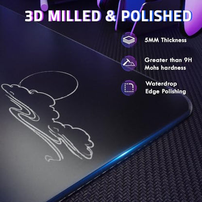 ATTACK SHARK CM05SE Glass Gaming Mouse Pad for FPS & Esports, Nano-Etched Tempered Glass Surface,Ultra-Smooth Low Friction Hard Mousepad,Waterproof Large Desk Mouse Mat for PC Setup,Black Wave - color: Black Wave