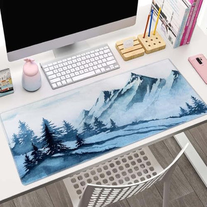 Watercolor Winter Mountains Landscape Desk Mat, Extended Big Mouse Mat for Home and Office, Large Gaming Mousepad Laptop Keyboard Mat with Non-Slip Rubber Base, Stitched Edges (31.50"x11.8"x0.12") - color: Watercolor Winter Mountains Landscape