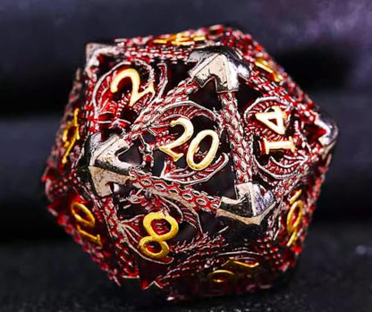 Metal DND Dice Set Dungeons and Dragon Dice Set Hollow Dragon Polyhedral Magic 7 PCS Dice Set with Gift Metal Box for Dungeons and Dragons Table Games Play Cards MTG(Dragon_Black Red Plus Gold) - color: Dragon_black Red Plus Gold