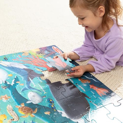 Melissa & Doug Underwater Jumbo Floor Puzzle 48-Piece Ocean Animal Toy | 48 Wipe-Clean Pieces, 3x2 Feet, Ocean Animal Scene and Illustrated Guide, Floor Puzzle Play, Preschool Toys for Kids, Ages 3+