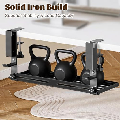 Laptop Holder for Desk,Desk Side Storage Organizer, Under Desk Laptop Mount | Clamp-On Vertical Laptop Holder, No Drill Metal Shelf with Headphone Hook & Power Strip Holder, Black