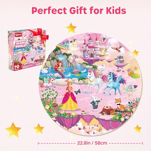 SYNARRY Unicorn Princess Mermaid Fairy Floor Puzzle for Kids Ages 3-5, Large 70 Piece Wooden Puzzle for Kids Ages 4-6, Preschool Toys Gifts for 3 4 5 6 7 8 Years Old Boys Girls Children - style: Unicorn Princess Mermaid Fairy