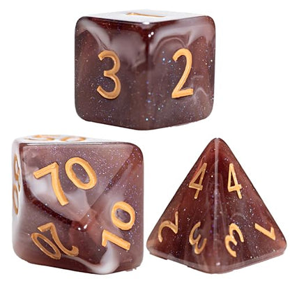 Gate Keeper Games and Dice: Aether Dice: Latte Dice - 7pc RPG Set, Brown & Cream Swirled w/ Holographic Glitter, 7 Resin Dice for Role Playing Games - style: Latte