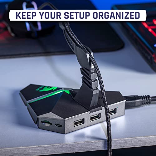 Klim Bungee Holder for Gaming Mouse - New Version - 3 x USB Hub 2.0 - Multi Functional Computer Accessory - Backlit and Stable - Wired Mouse Cable Holder - 5-Year Warranty