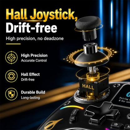 Morostron Wireless Controller for PC and Steam Games, Switch/Switch 2/iOS/Android Compatible, Interactive Screen, Hall Sticks, RGB, 1200mAh, Black - color: Black
