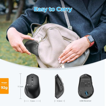 iClever MD360 Bluetooth Mouse for Laptop, Multi-Device Wireless Mouse (Bluetooth & 2.4G) with Mouse Jiggler, Rechargeable, 4 DPI Adjustable, 6 Buttons, Ergonomic, Compatible with Windows, macOS, iPad