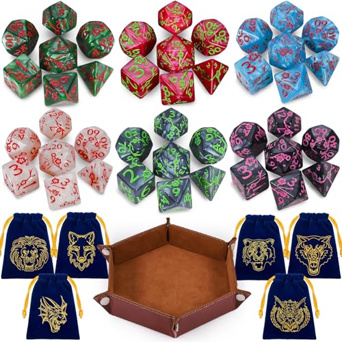 CiaraQ Polyhedral Dice Set - DND Role Playing Dice | Acrylic RPG Dice for Dungeons and Dragons MTG Table Games, Multicolor, 42pcs - color: Red/Black/Green/White/Blue/Gray