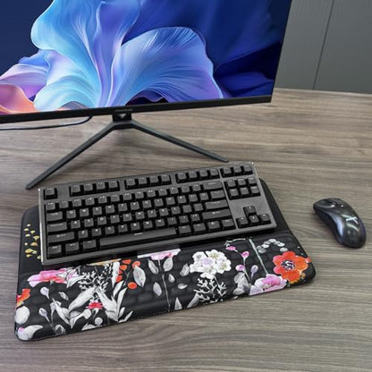 Computer Keyboard Stand with Wrist Rest, Ergonomic Tilted Keyboard Holder - Keyboard Riser with Wrist Pad - Keyboard Tray Support for Office Home - Black Flowers - color: Keyboard Stand-black Flowers